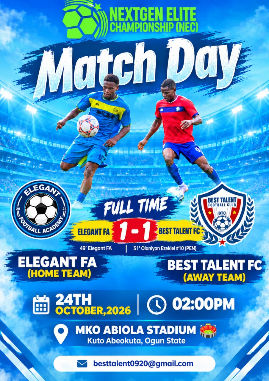 NextGen Elite Championship: Best Talent FC, Elegant FA share spoils