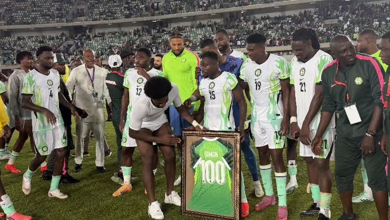 Dikko, Wife Ibukun, Paris FC celebrate Moses Simon’s 100th Super Eagles cap